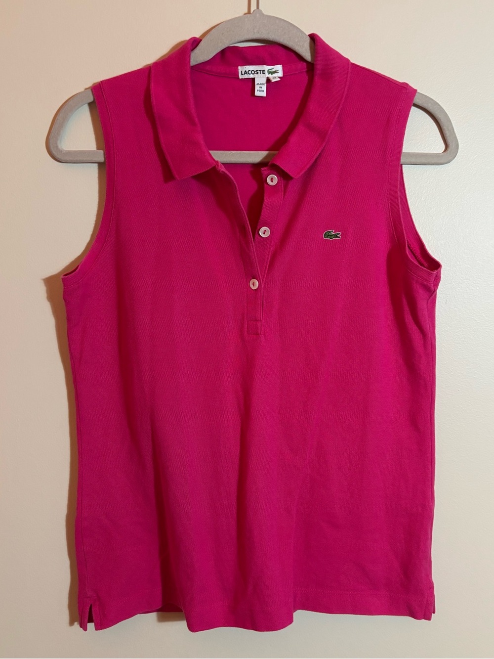 Lacoste Vintage Y2K Sleeveless Polo Tank in Bright Pink Fuchsia sz 42